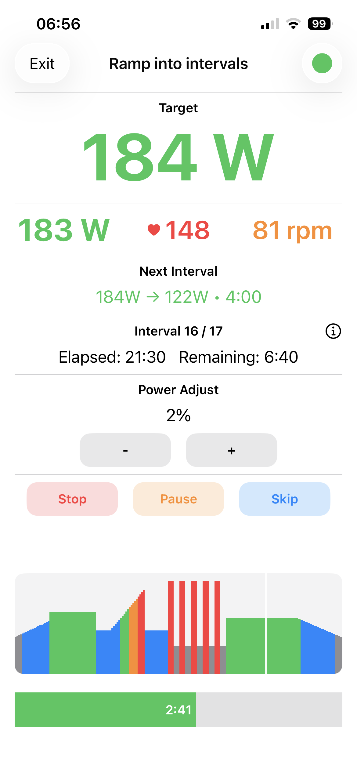 RideERG Workout Screen